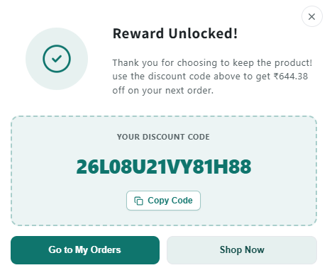 Return offer accepted, discount applied automatically