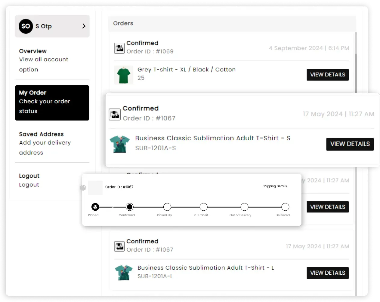 Reverto orders view showing a cancelled order and instant refund status